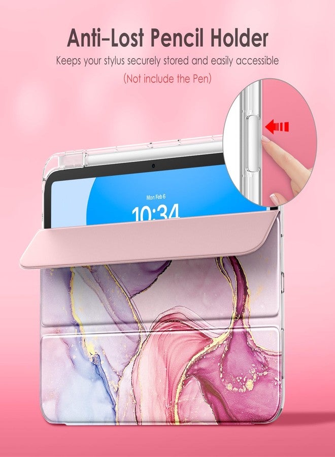 دتو جراب DTTO لجهاز iPad (A16) من الجيل الحادي عشر/العاشر (2025/2022)، ظهر صلب شفاف مع إطار TPU ناعم، حامل قلم ثلاثي الطي رفيع، خاصية التشغيل/الإيقاف التلقائي لجهاز iPad مقاس 11/10.9 بوصة، لون رخامي وردي - Image 5